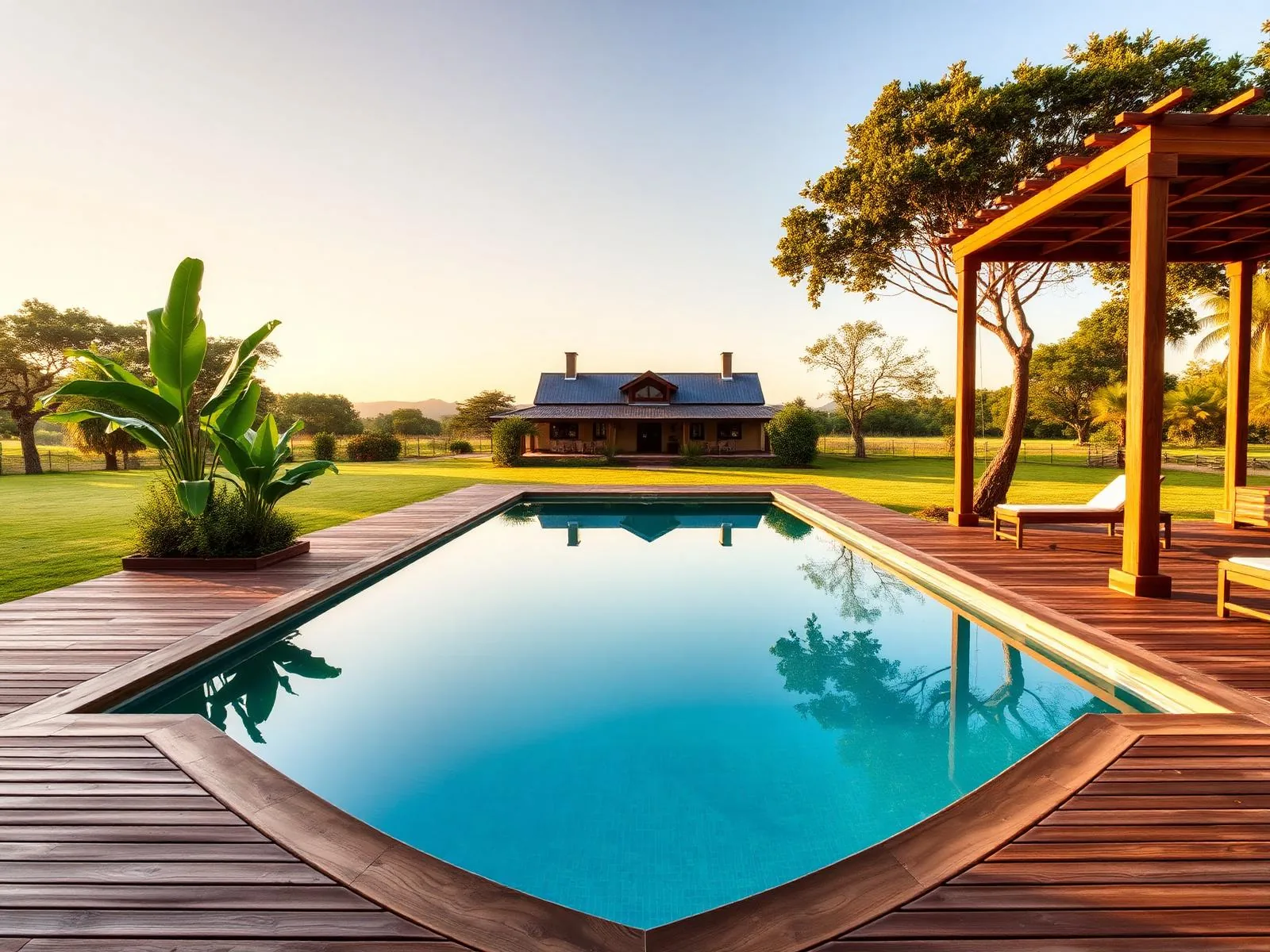 Piscina do Haras Chalezinho com deck de madeira