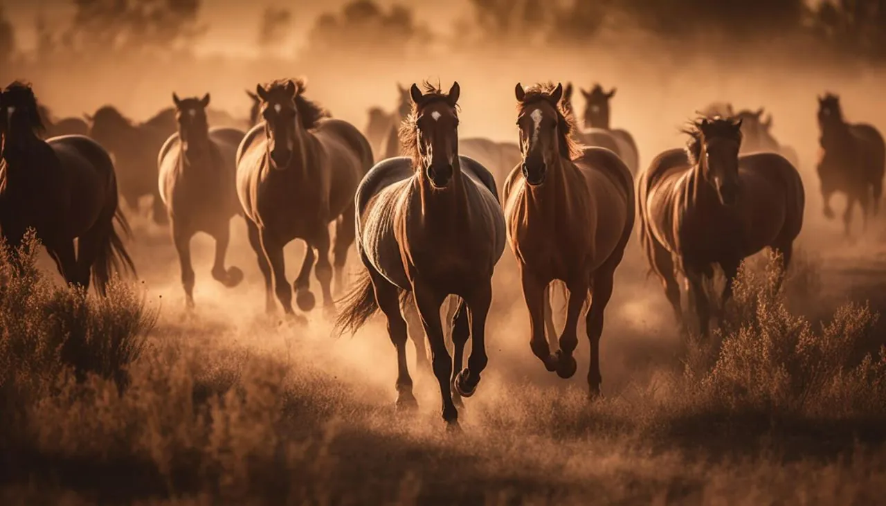 Cavalos correndo ao entardecer no Haras Chalezinho